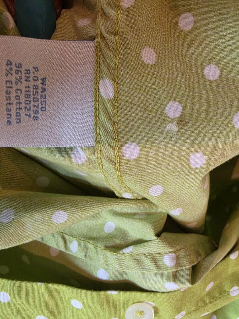 Boden Lime Green & White Polka-dot Button Front Long Sleeve Blouse Size 18 - Picture 8 of 11
